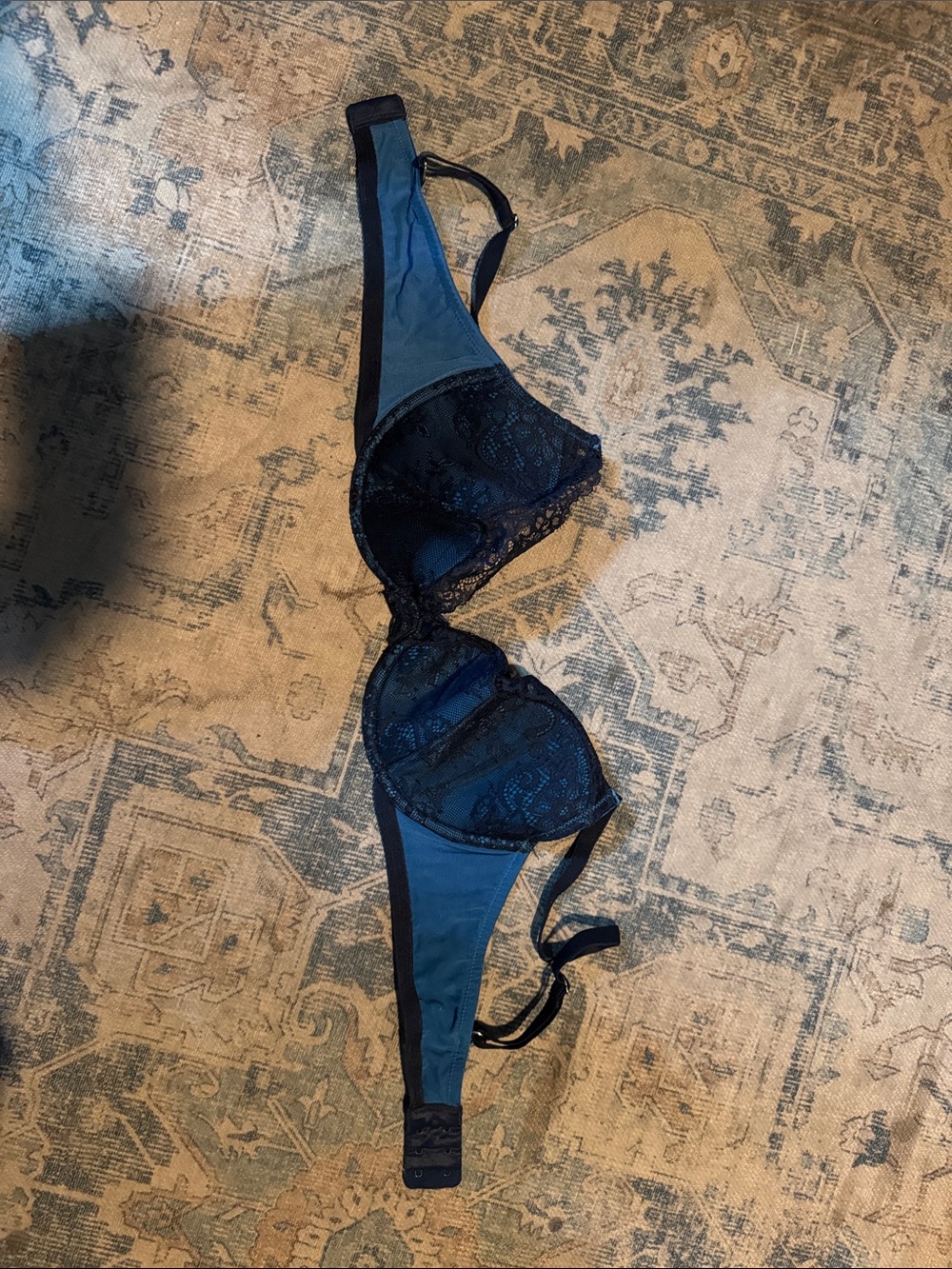 Adore Me Teal & Black Lace Underwire Bra